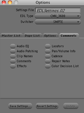 edl manager options comments