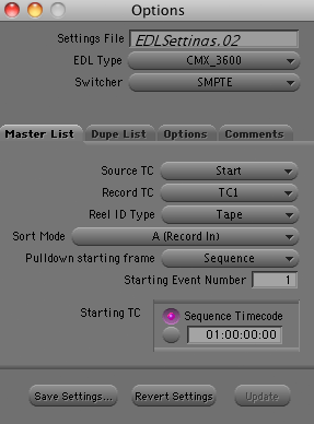 edl manager masterlist settings